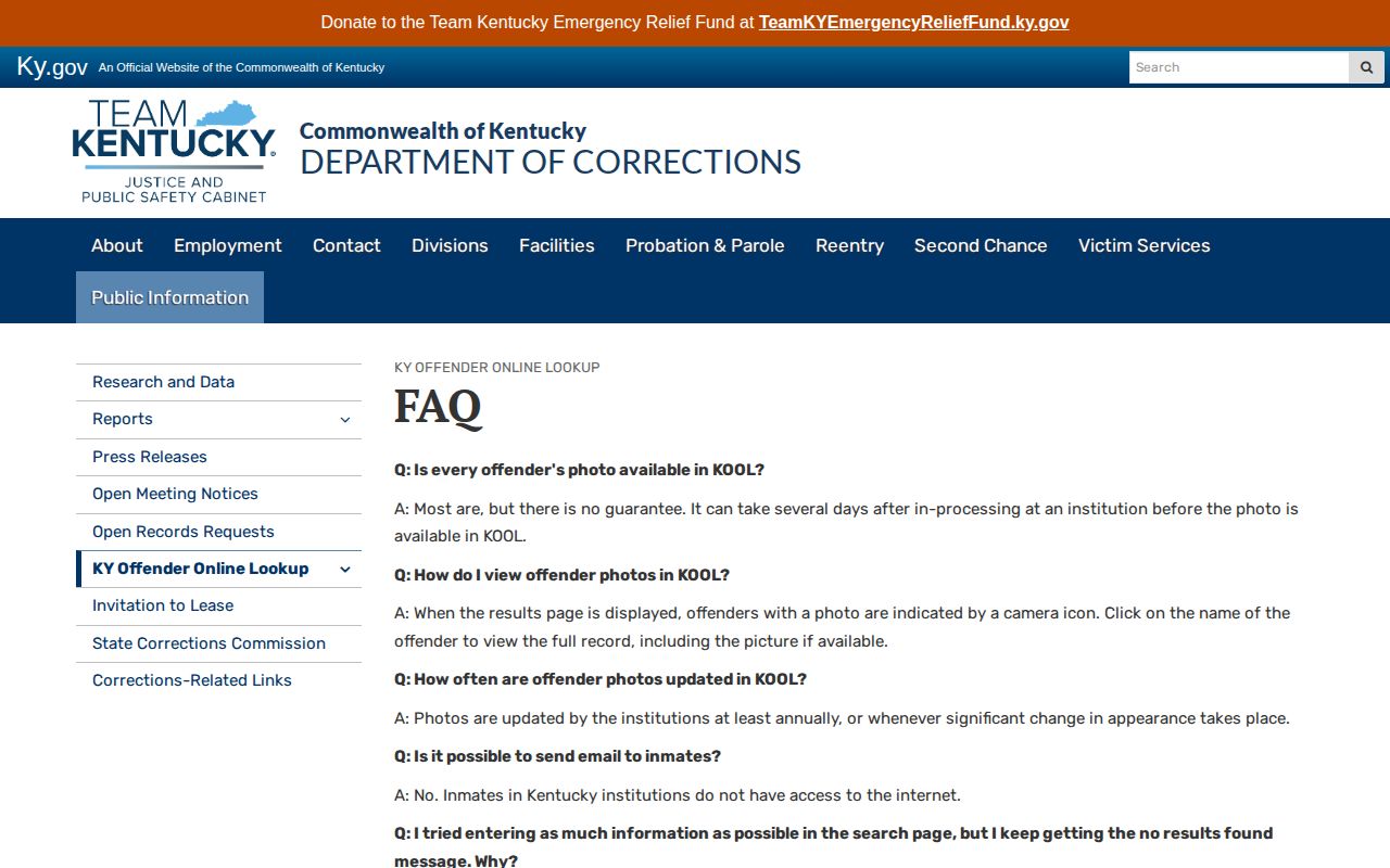 Kentucky DOC photo guidance for Leslie County state records