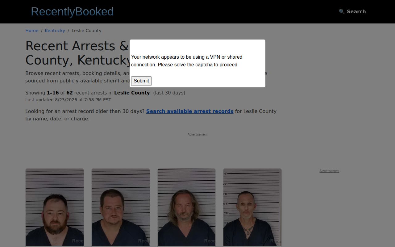 Unofficial Leslie County recent booking source comparison